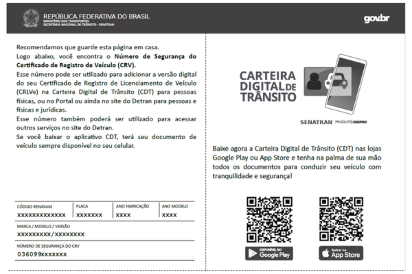 Ilustração do CRV Digital e código de segurança do CRV